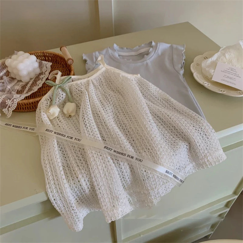 Childrens Clothing Blue ClothingCamisole Skirt set Summer Sweet Tulip Vest Knitted Skirt Korean Version Baby Set Stylish 250515