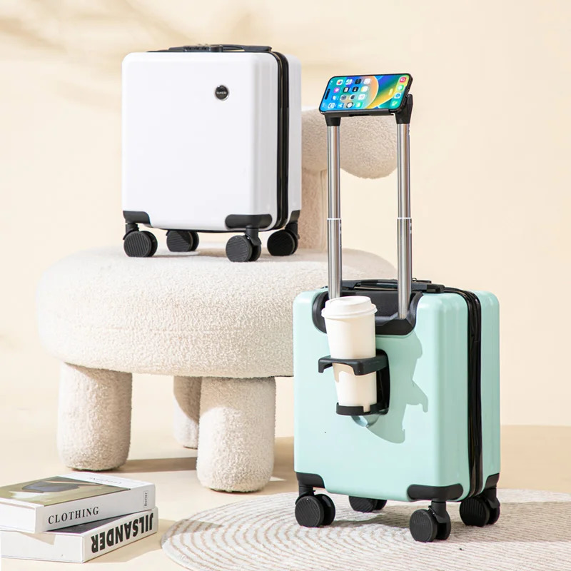 14 inch small luggage with combination lock cell phone holder cup holder short trip trolley case mute pulleys portable suitcase 250514