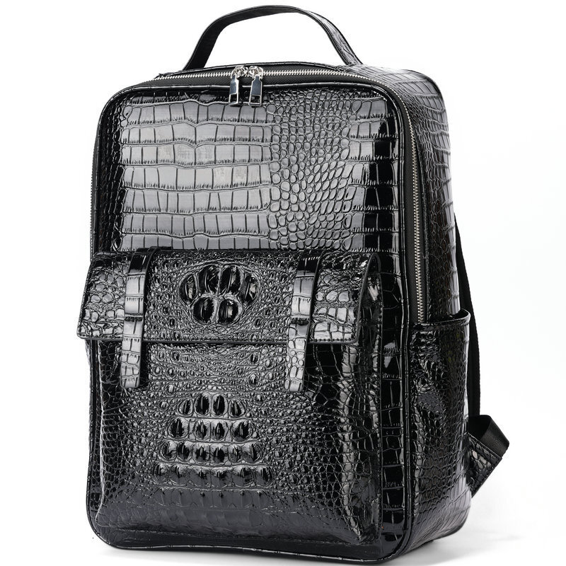 2025S Designer Bag New Casual Men Black Trendy Cool Crocodile Pattern Outdoor Computer Backpack