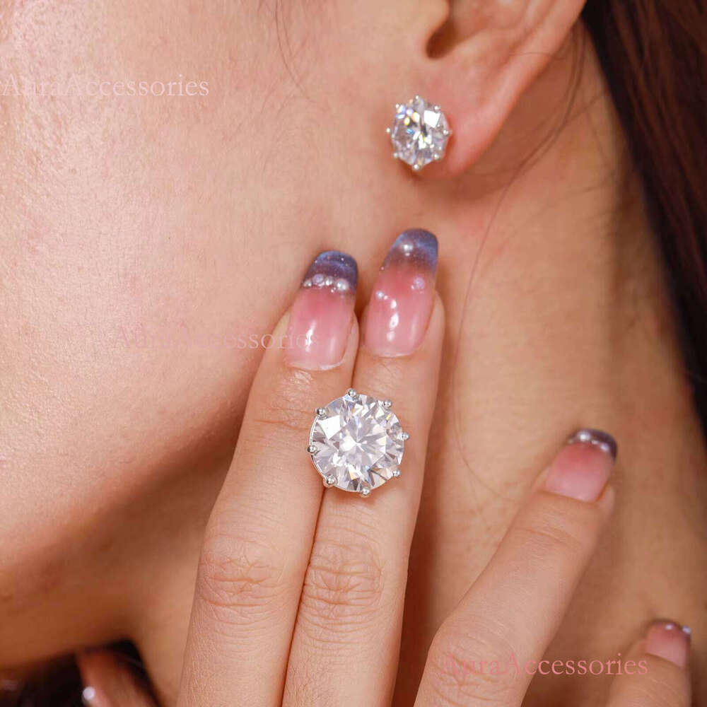 Men Women Jewelry 5mm~15mm Sterling Sier 8 Prong Set Push Back Moissanite Dia Big Stud Earring for Gift