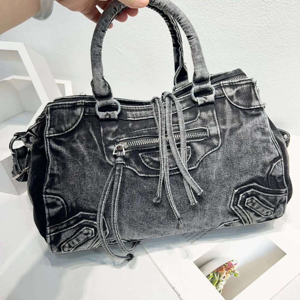 New Moto & Biker Pillow Bags For Women Designer Handbags Purses In Denim Washing Process Top Handle Shoulder