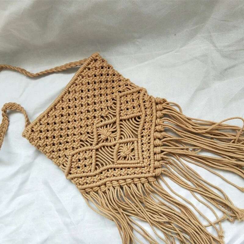 Handmade Cotton Woven Knitted Tassel Crossbody Vintage Shoulder Messenger Bag Female Beach Summer Handbags