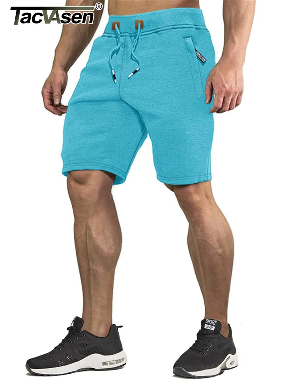 TACVASEN Summer Cotton Running Track Shorts Mens Casual Jogger Elastic Waist Athletic Workout Zipper Pockets Short Pants 250515