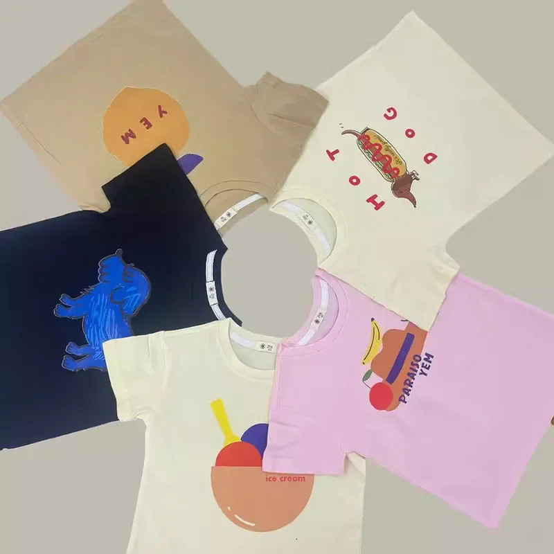 Summer Kids Short Sleeve T-shirt Cartoon Letter Boys Girls Unisex O-Neck Tees Children Fashion Tops 250515
