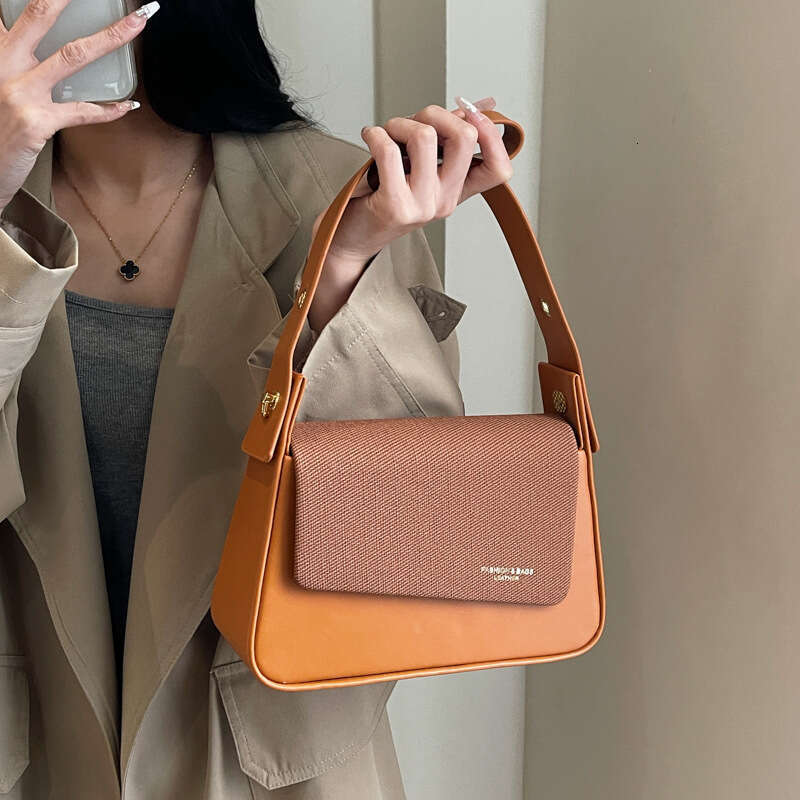 Women's new texture wide strap small square contrasting color fashionable handbag simple single shoulder crossbody bag
