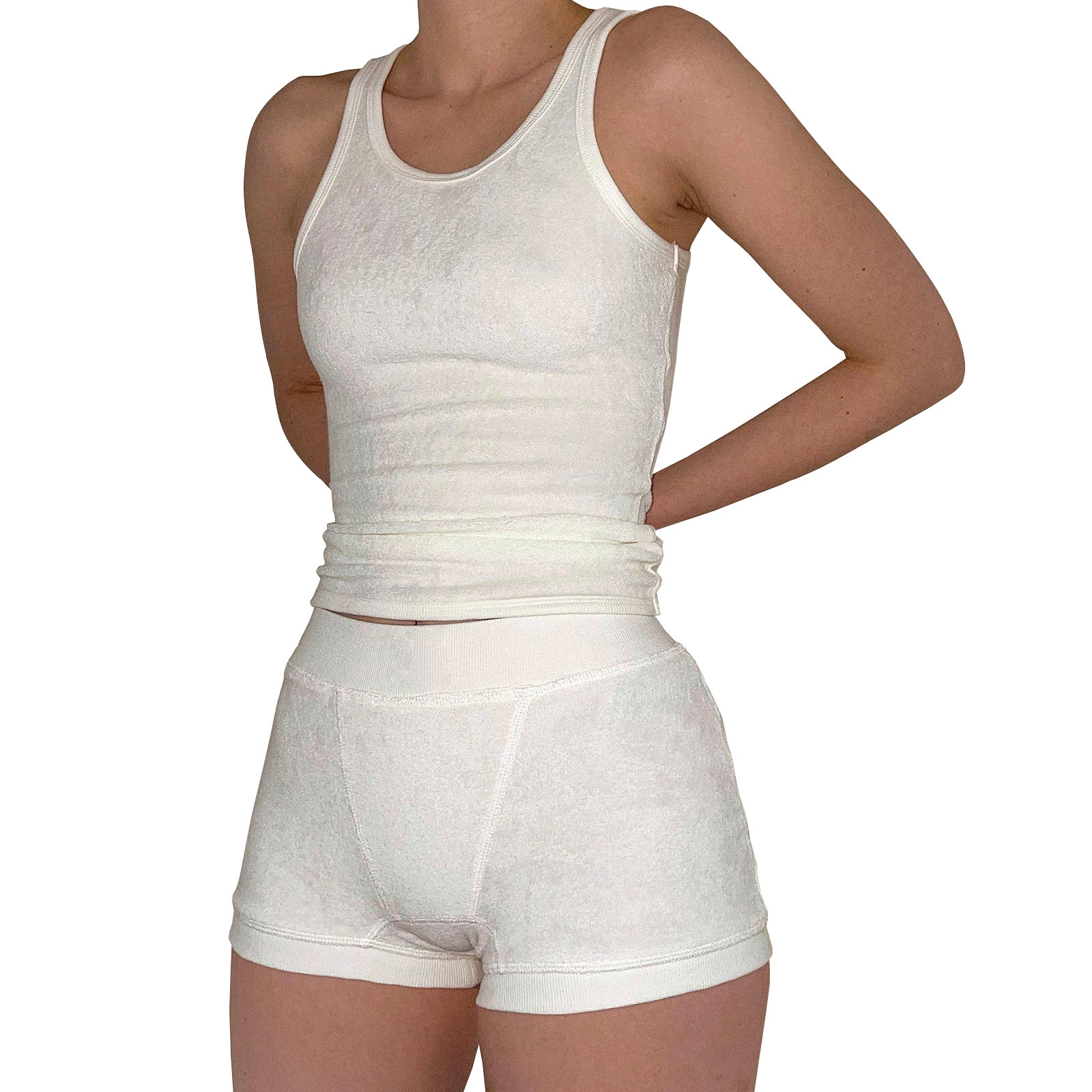 HR23050 Womens Comfortable Casual Cotton Thread Solid Color Two Piece Set