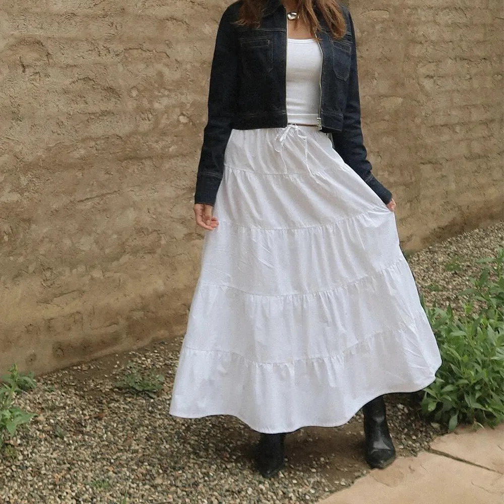 PB ZA layered splicing casual versatile temperament solid color loose Aline skirt long summer womens clothing 250515