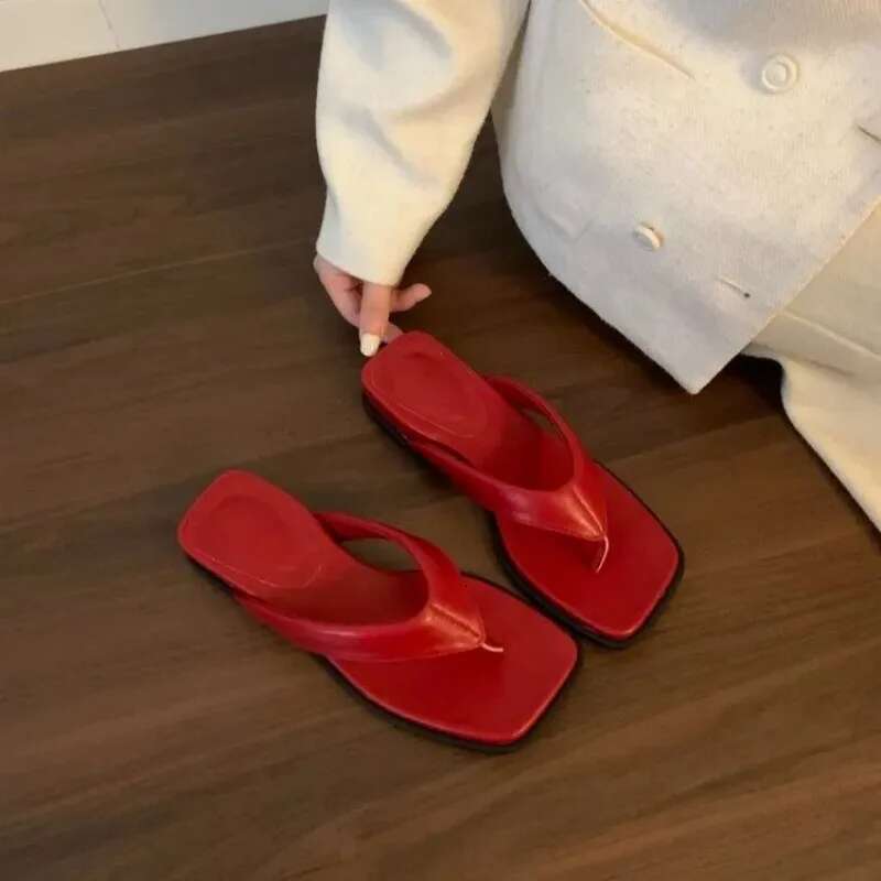 Summer Wedges Flip Flops Mid Heels Clip Toe Designer Slippers Women 2025 New Shoes Fashion Beach Slides Sandalias De Mujer