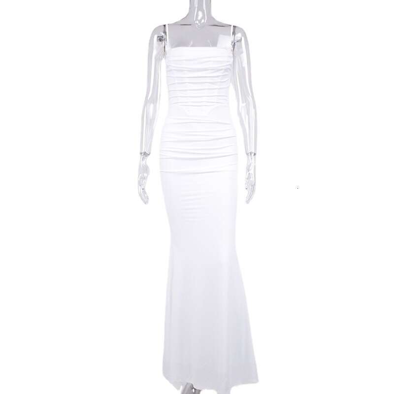 White Dress Maxi Dress Summer Women's Fishbone Backless Suspender Fishtail Skirt Long Dress KQ