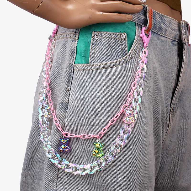 Doulbe Layered Pink Color Strawberry Resin Chain Keychains Women Girls Hip Hop Waist Chain Pants Trousers Chain Bohemian Jewelry Y250515