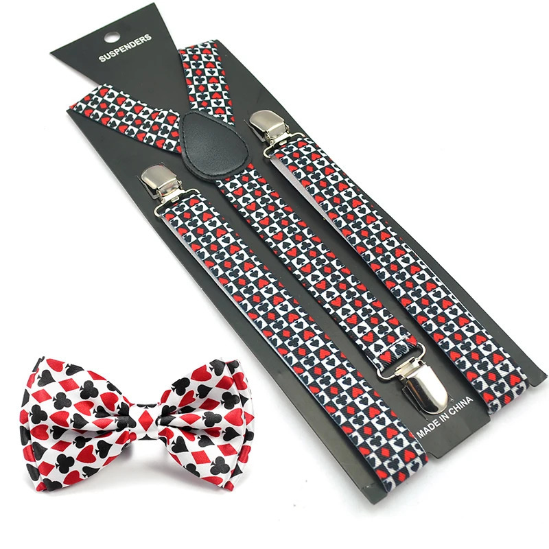 Fashion Poker Novelty Mix Casual Suspenders For Pants Holder Butterfly Women Men Y-back Suspender Bow tie Set Gift 250515