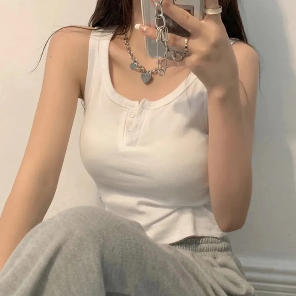 Womens vest lace buttons sleeveless shirt solid color casual womens youth fashionable basic summer dress 250506