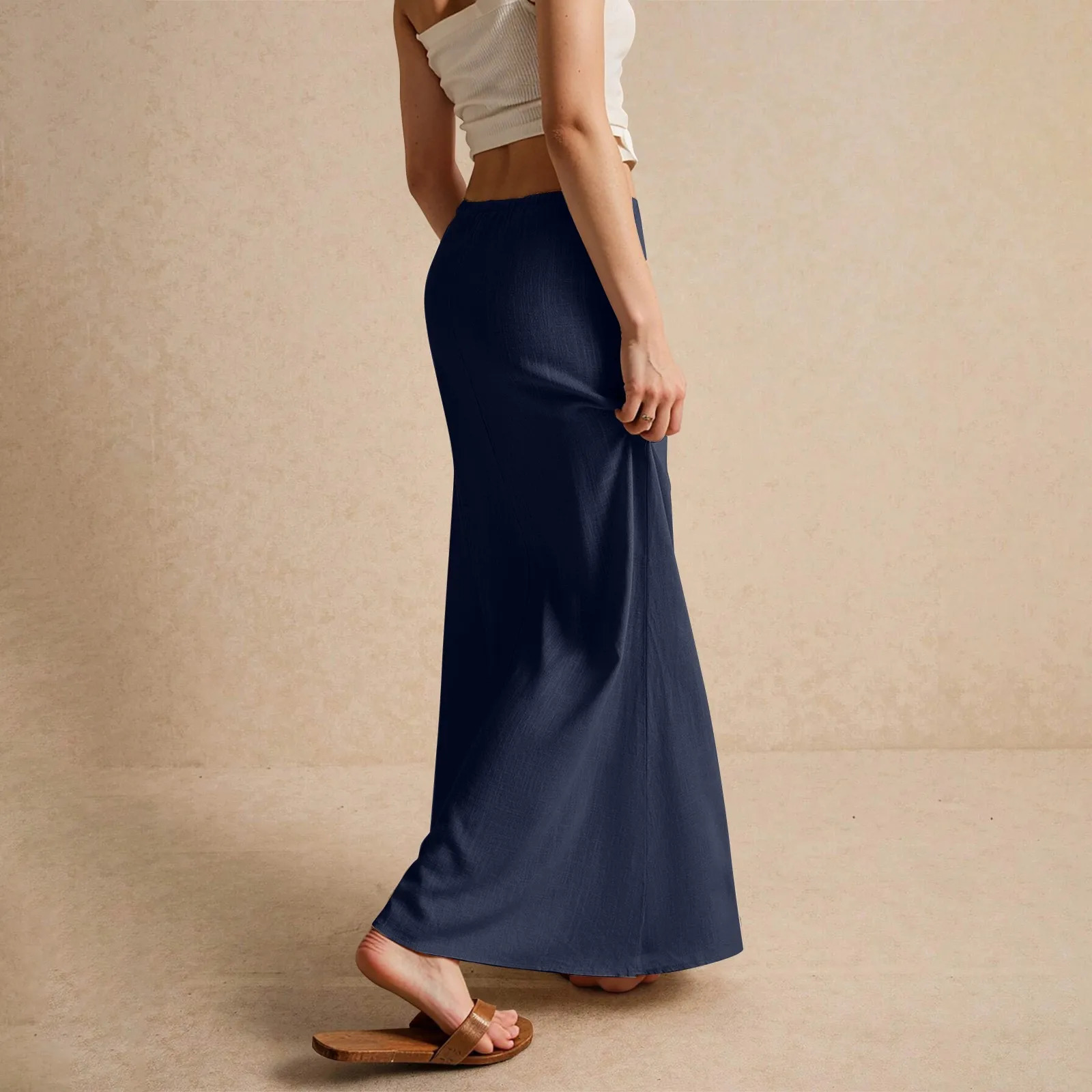 Summer Vacation Womens Summer Maxi Skirt Drawstring Low Waist A Line Casual Skirts Bodycon Long Skirt Beach Womens clothing 250514