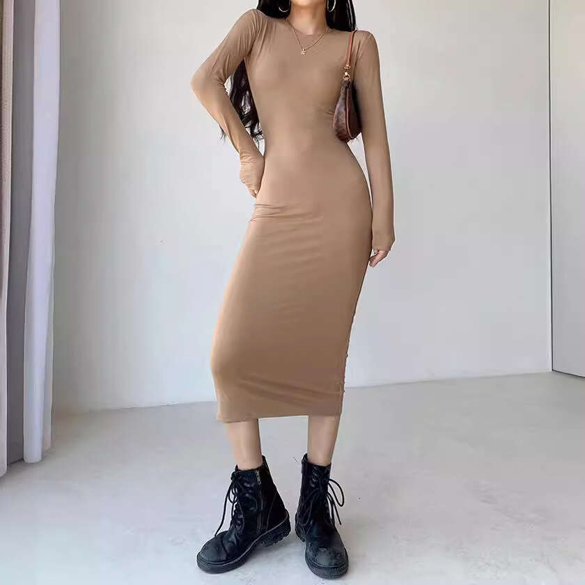 White Dress Maxi Dress 6889 Delicate~Round Neck Pure Desire Sexy Waist Slimming Over Knee Paper Figure Dress Long Skirt KQ
