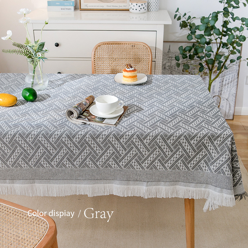 A0906 Nordic tablecloth cotton yarn high-grade tablecloth coffee table cloth tassel wear-resistant tablecloth dustproof waffle table cloth round table