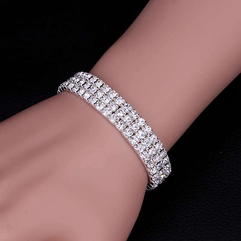 BLIJERY Shiny Crystal For Women Gifts Sier Color Rhinestone Stretchy Bracelets & Bangles Female Wedding Prom Jewelry