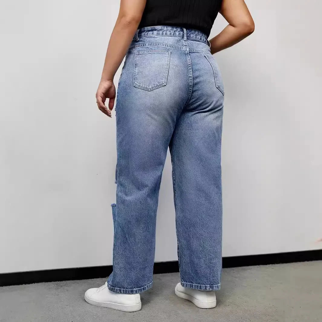 Trendy Hole Jeans Women Comfortable plus Size Big Jeans plus Size Comfortable Fit Womens Denim Jeans plus Size 250515