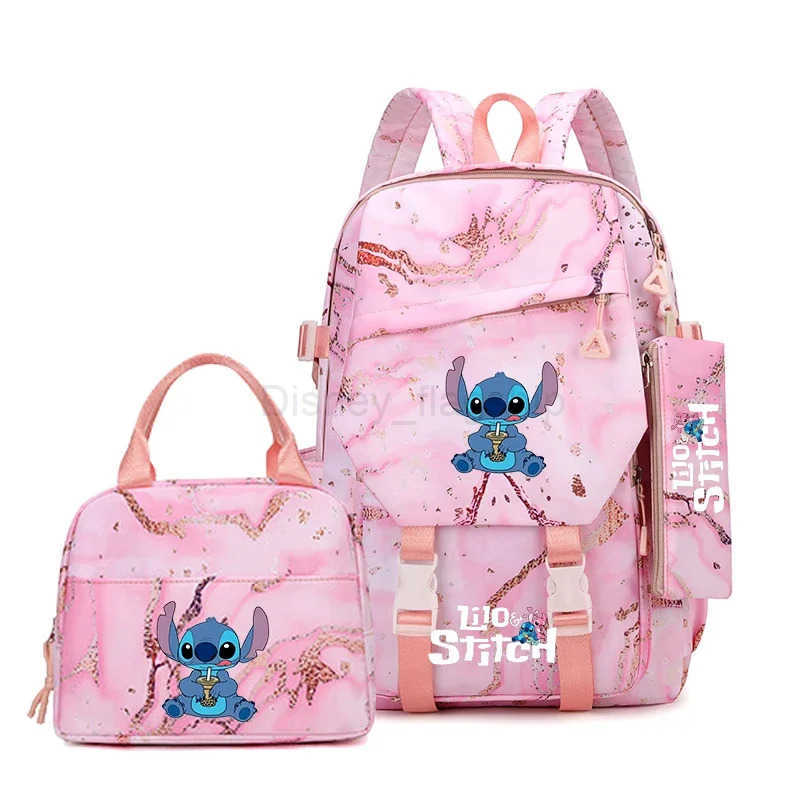 Disney Large Capacity Stitch Backpack Pencil Case Foldable Insulated Cooler Lunch Bag Schoolbag Set Casual Daypack For Daily UseXJ250515