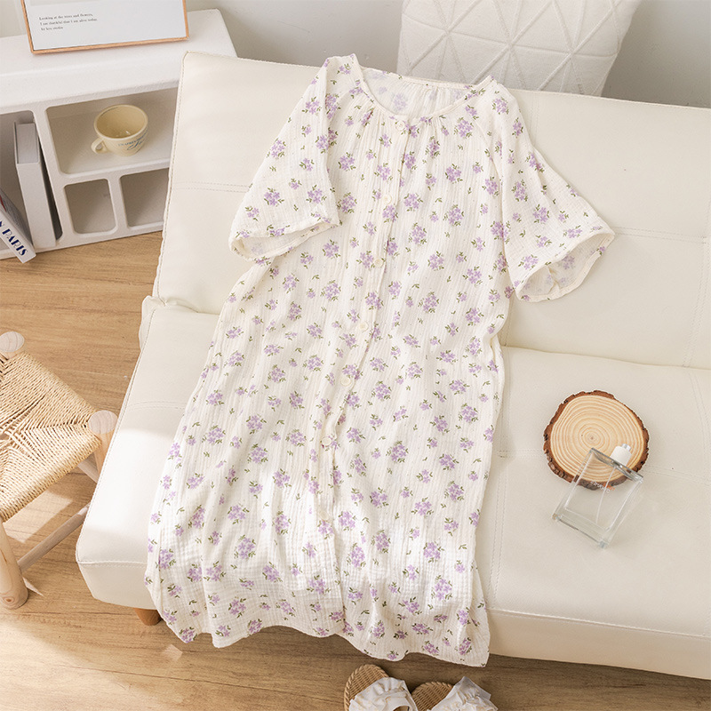 B882-Nightdress women summer sexy lace hollow dress pure desire style ice silk cool deep V mid-length skirt