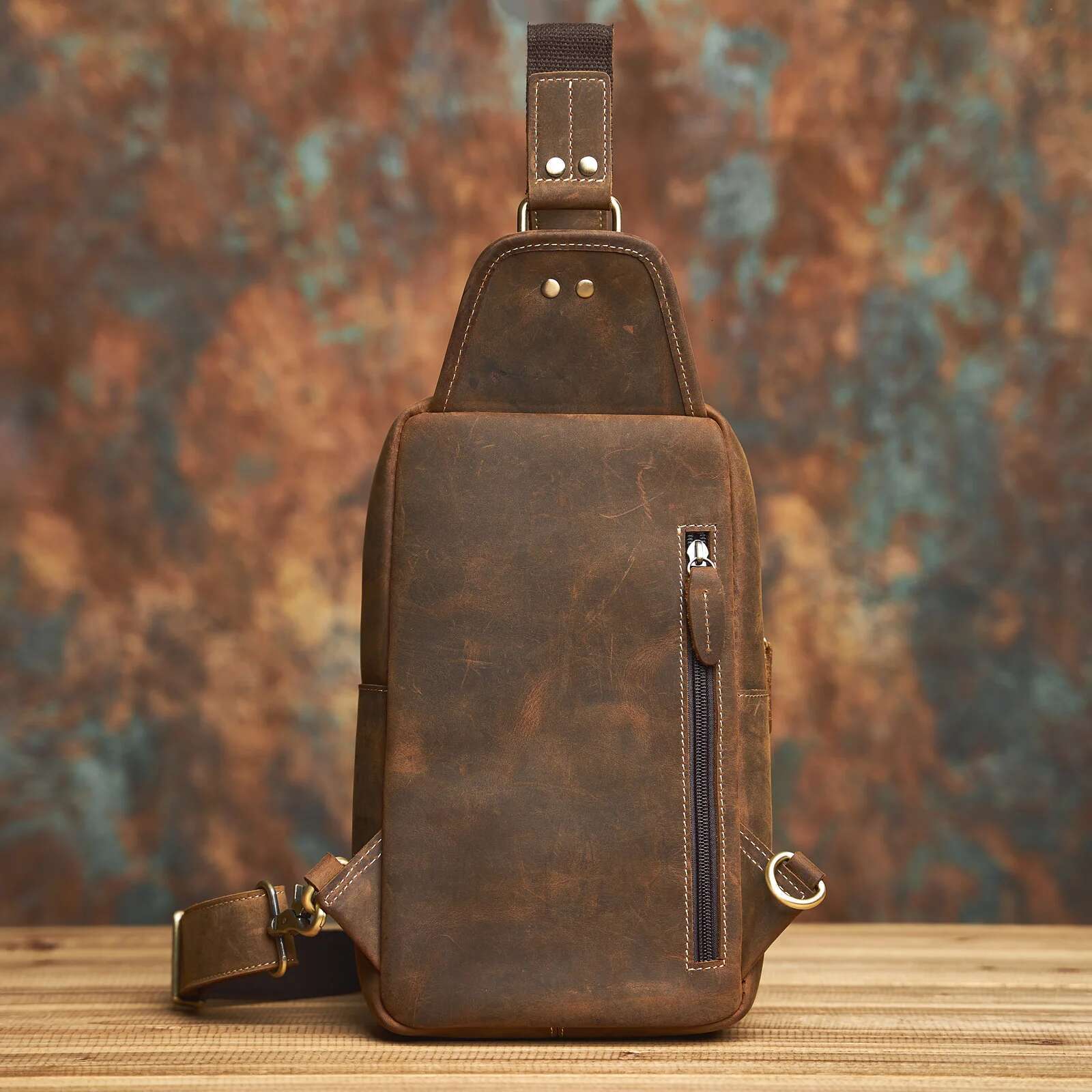 NASVA Genuine Men's Leather Chest Vintage Sling For Men,Crossbody Shoulder Bag Casual Small Backpack
