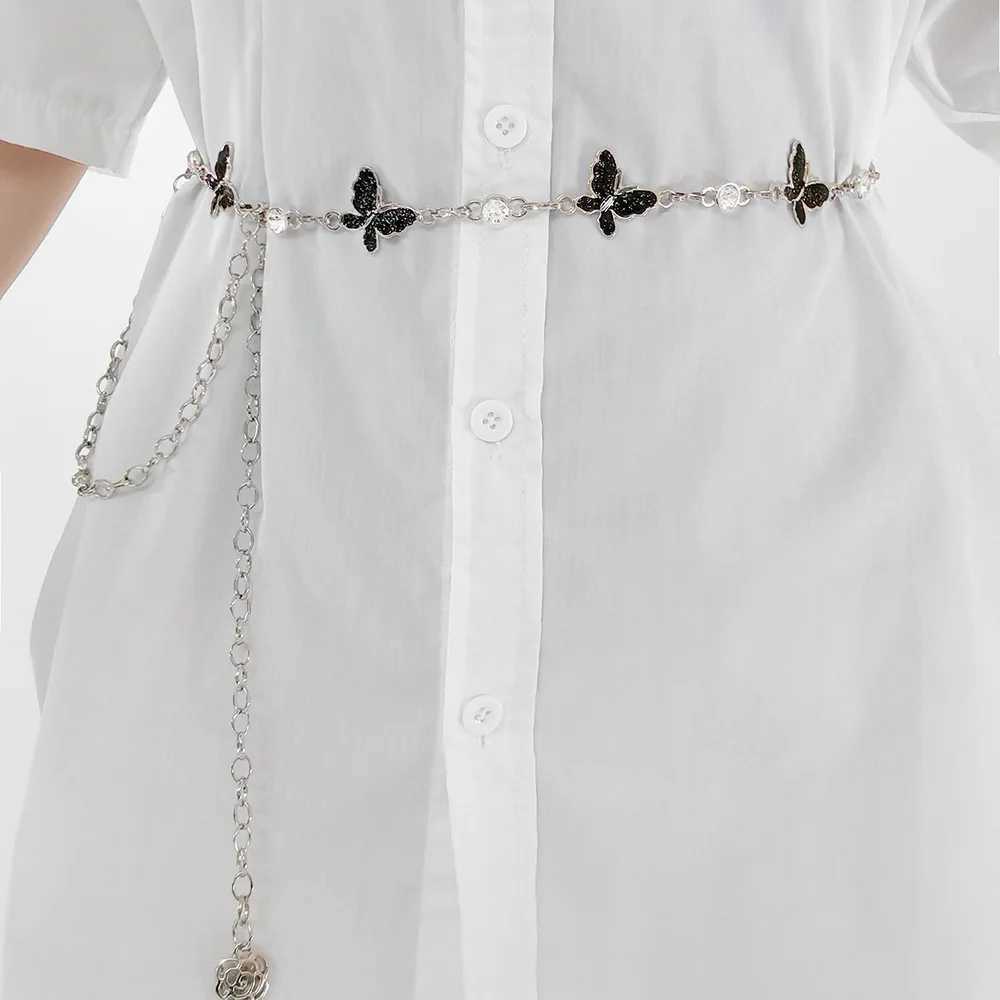 Fashionable Single-layer Retro Style Black And White Butterfly Waist Chain Womens Body Chain Jewelry Y250515
