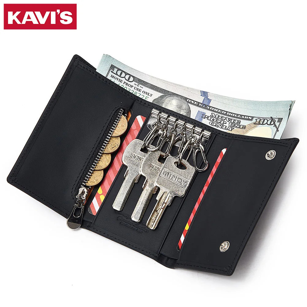 KAVIS Genuine Leather Key Wallet for Men Portable Car Key Puuch Bag Vintage Card Holder Case Zipper Coin Pocket Moeny Bag 250515