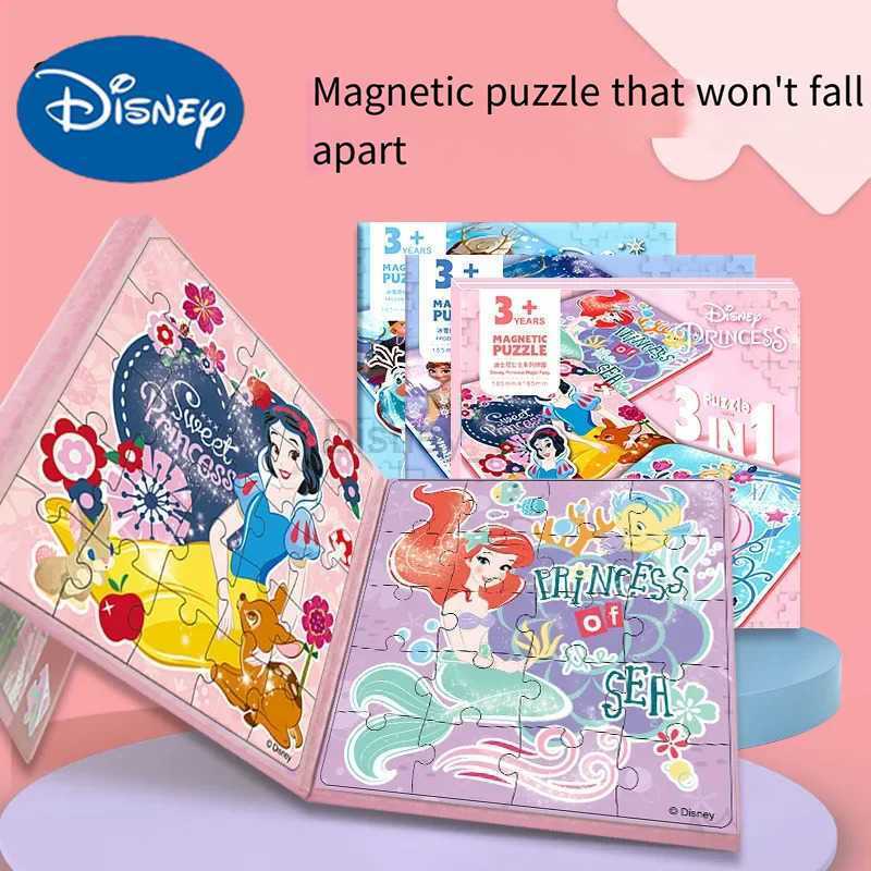 Disney Princess Montessori Magnetic Puzzle 3-in-1 Cartoon Cognitive Folding Puzzle Book Early Childhood Education Toy Childrens Gift Y250421