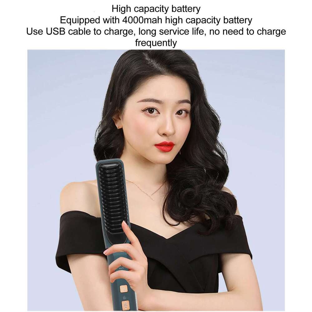 Cordless Brush Atrovirens Portable Hair Straightener Lightweight 3 Temperature Levels Prevents Scald For Men