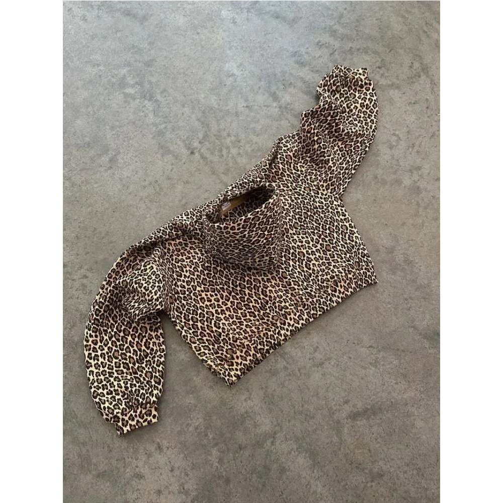 Deeptown Vintage Leopard Hoodies Women Y2k Oversized Animal Print Hooded Sweatshirts Pullovers Retro Grunge Hip Hop Streetwear Designer