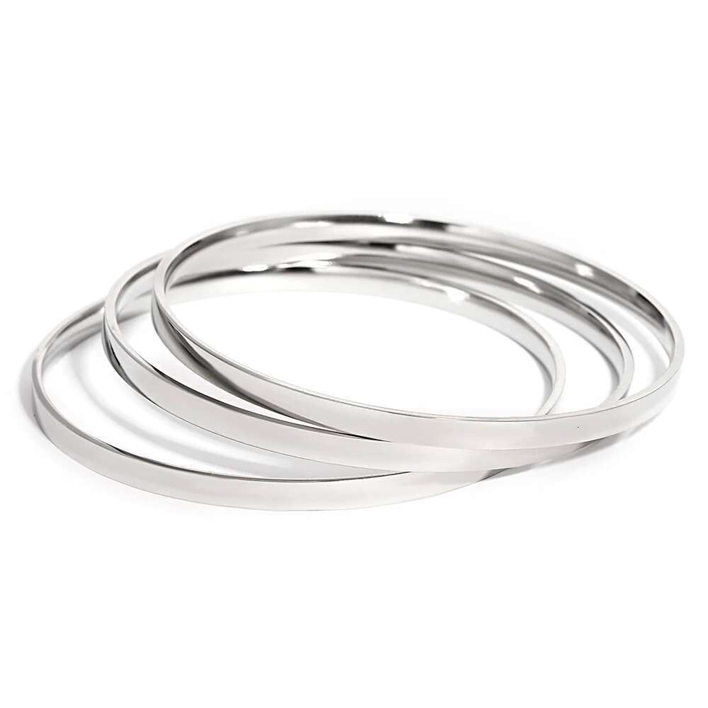 Greatera 3Pcs/Set 316L Stainless Steel Round Smooth Bracelets Bangles For Women Gold Plated Metal Waterproof Jewelry