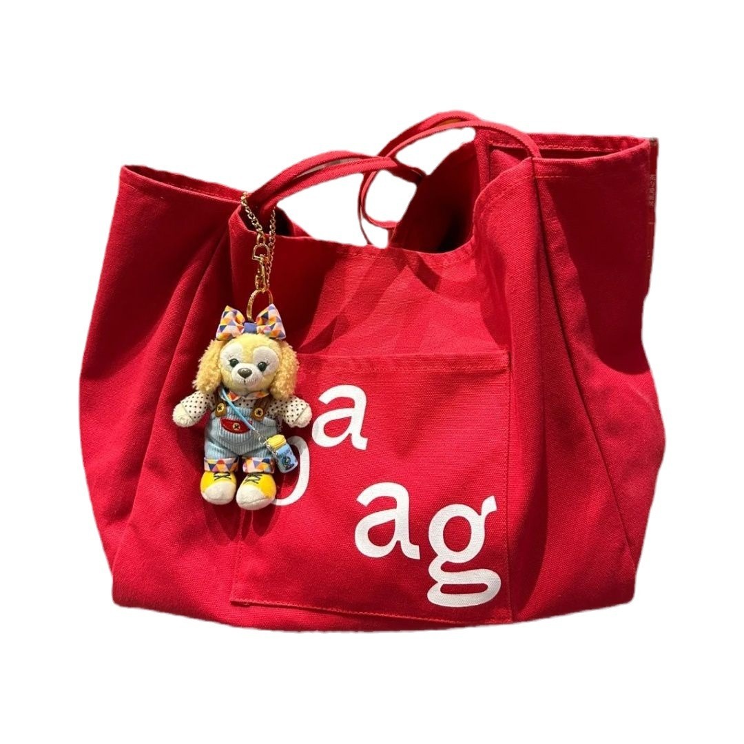 2024 New Ins Large Capacity Shoulder Canvas Women's Tote Shopping Letter Printed Bag