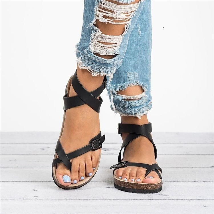 Top quality Brand High Quality New Style Free Delivery Designer Bag 2025 Summer Large Cork Bottom Roman Toe Strap Buckle Wrap Sandals for Women