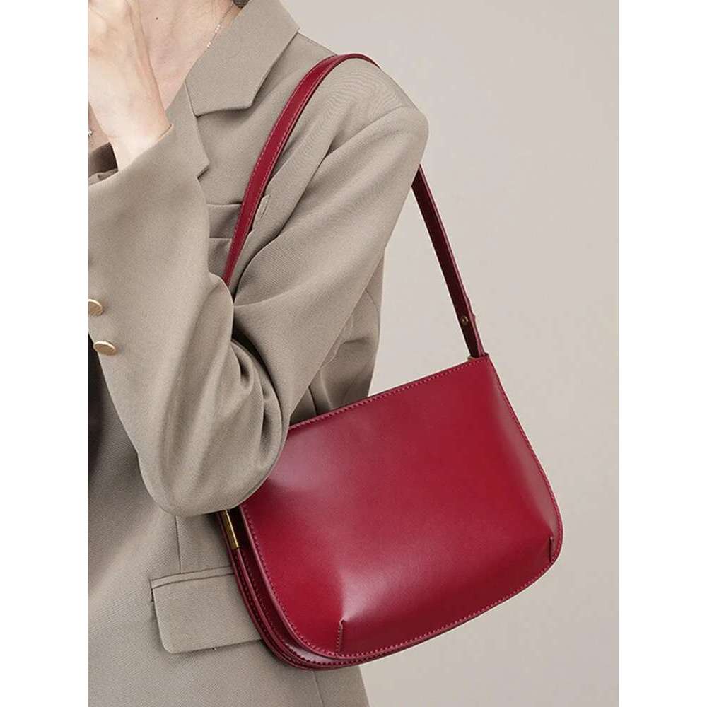 Zency Premium Split Leather Red Armpit Bag Female 2024 Cowhide Messenger Bag Shoulder Crossbody Designer Handbag Sac