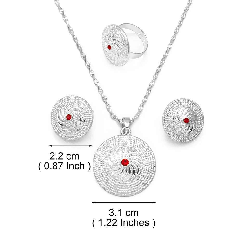 Anniyo Ethiopian Culture Pendant Necklace Earrings Ring Women Sier/Gold Color Eritrea African Engaged Jewelry #161316