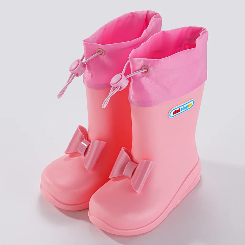 Girls Rain Boots Versatile Soft Waterproof Bow Sweet Princess Four Seasons Cute Kindergarten Children Casual Rainy Day Shoes 250515