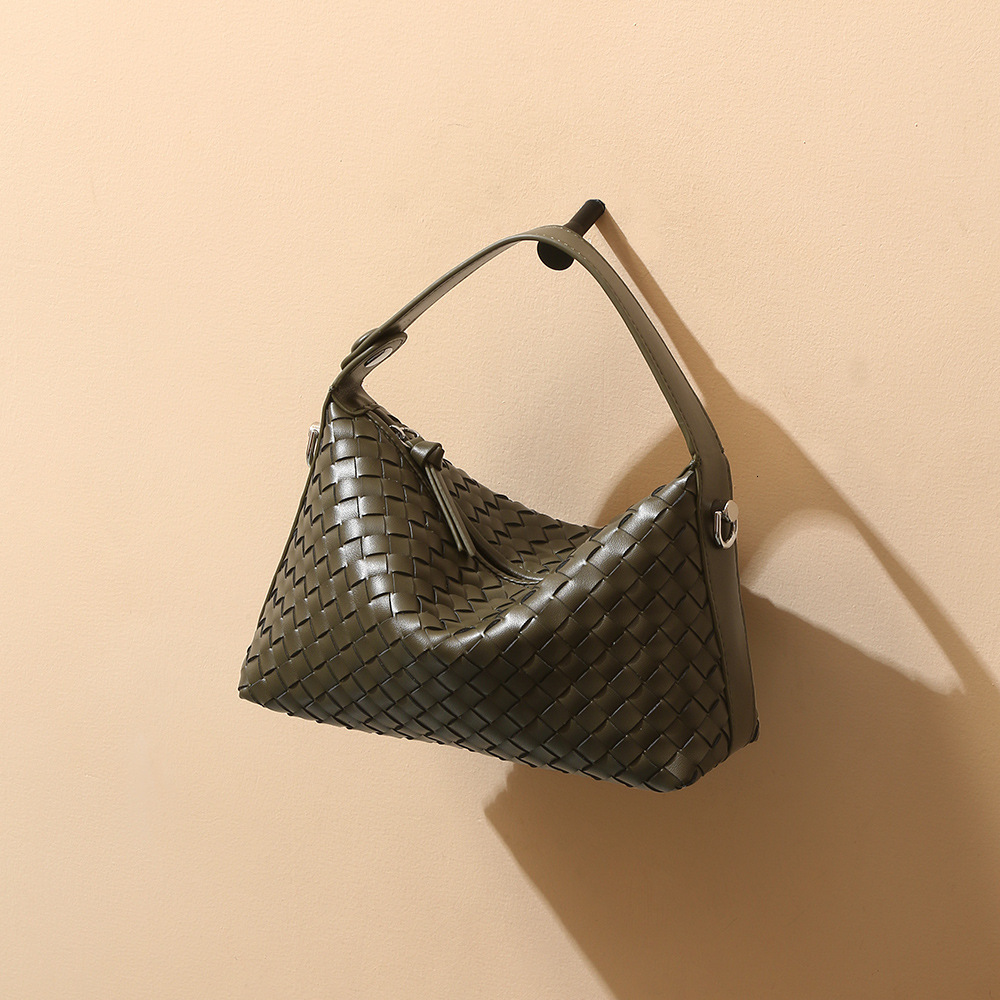 New minimalist women's commuting single shoulder large capacity hand-held woven bag solid color designer dumpling bag diamond grid woven bag vers
