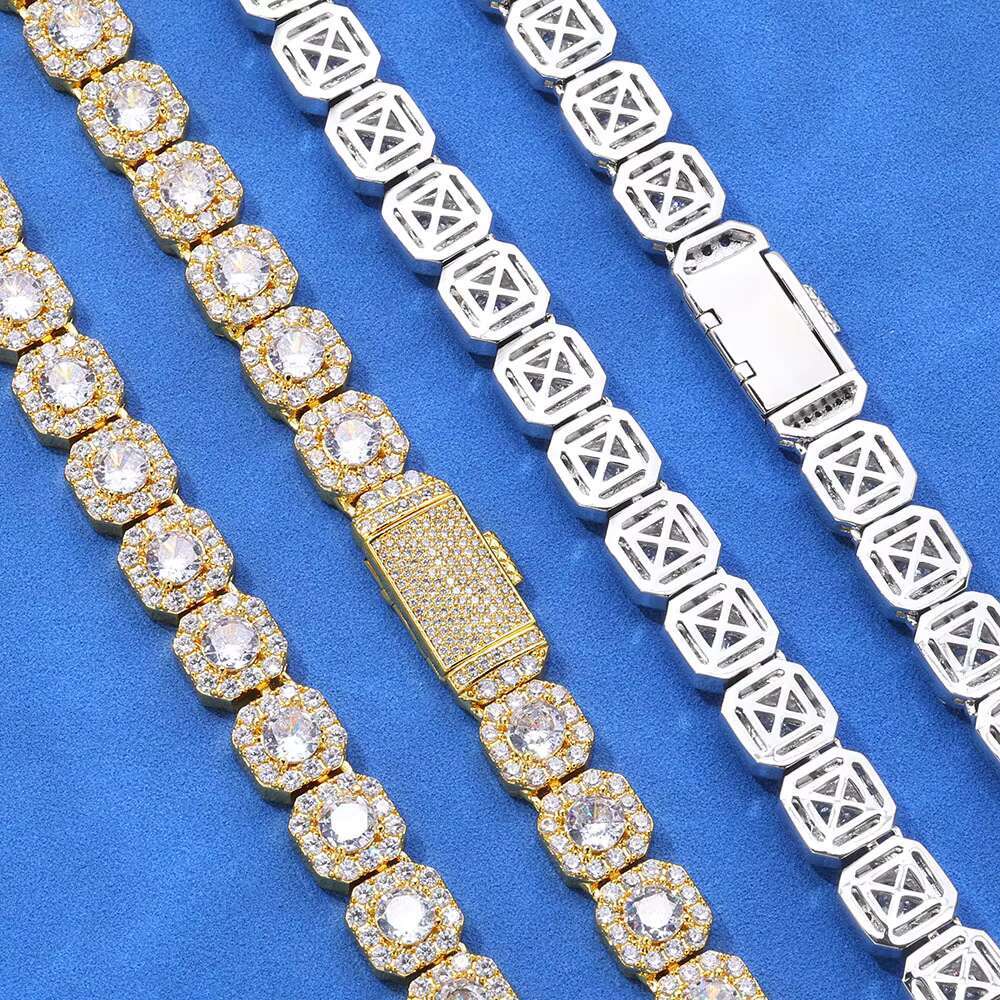 Hip Hop Square Rock Candy Chain Cross-Border S925 Silver Moissanite Necklace Trendy Men Accessory