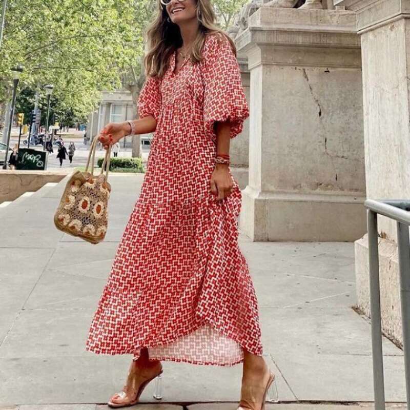 Plus Size Designer Dresses for Women Dress Designer Robe De Designer Autumn New Hot Selling Geometric Collage Bubble Sleeve Dress Street Bomber Large 