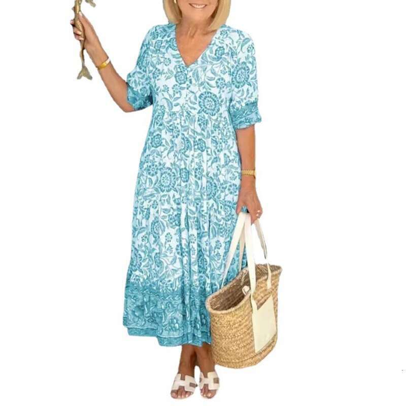 Plus Size Designer Dress Vestidos Womens Designer Clothing New Large Super Fairy V-neck Fragmented Flower Dress for Beach Vacation Loose and Versatile