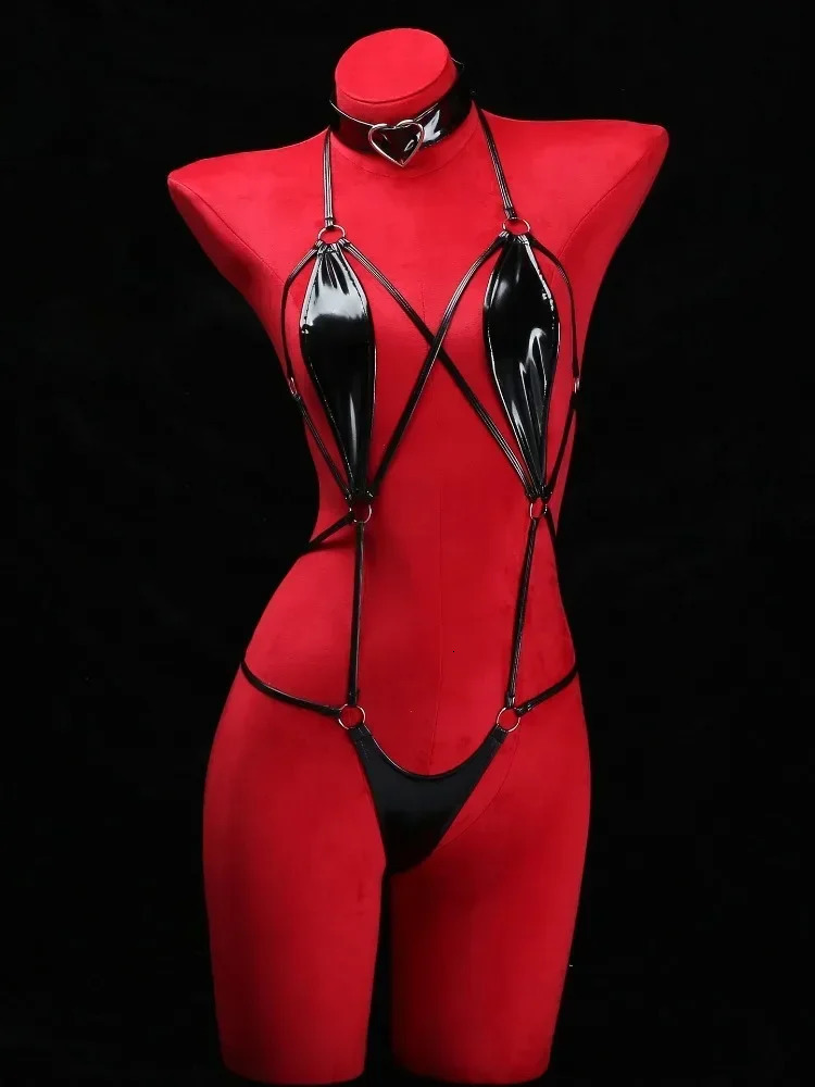 Sexy Hollow Naughty Lingerie Red Bodysuit for Women Exposed Chest Thong Underwear Temptation Erotic Costumes Exotic Nightdress 250515