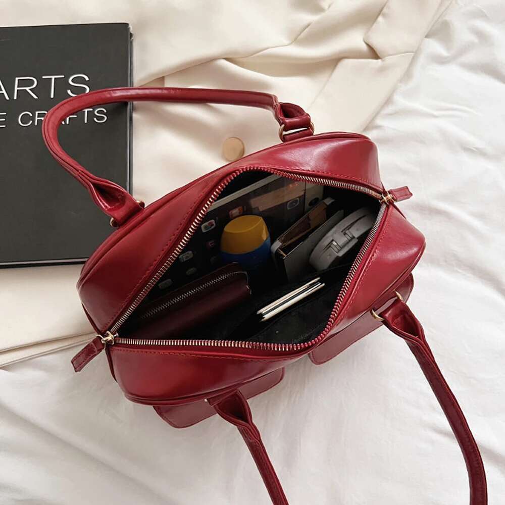 Retro Red Women's Satchel Hobo Patent Leather Multi Pocket Designer Handbag Female Shoulder Underarm Bag Tote Purses