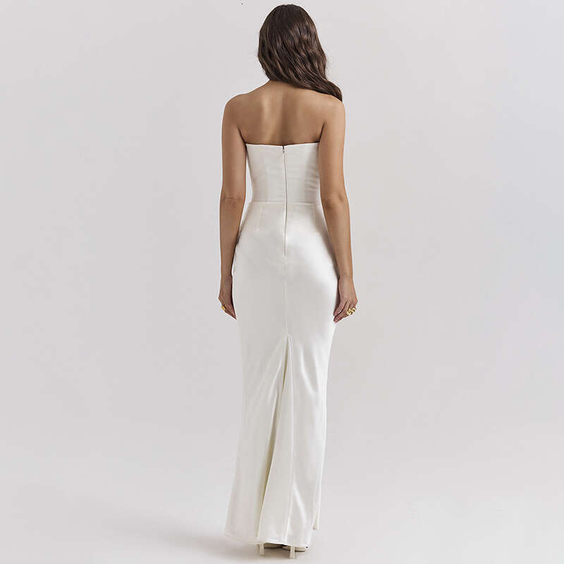 Instagram's new waistband strapless one line collar long sexy and spicy girl temperament, backless dress, summer