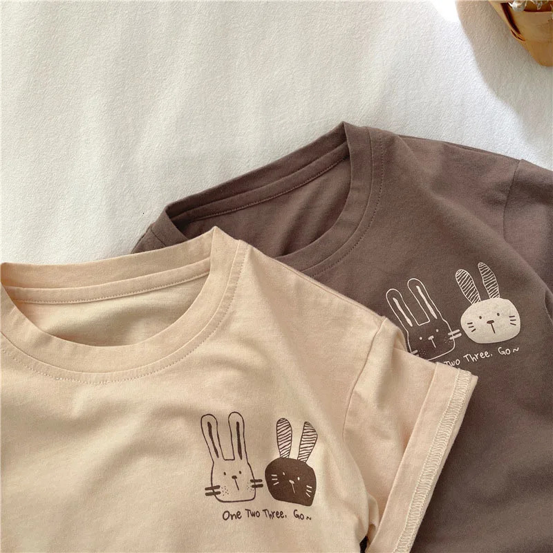 Boys T-shirt Summer Edition Children Short Sleeve T-shirt 3-10 Year Old Girls Cotton Round Neck Top Boys Cute Rabbit Sports Top 250515