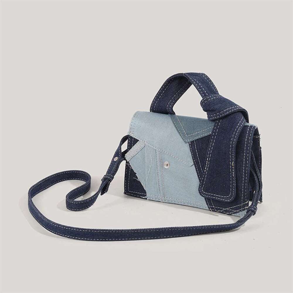 Jiomay-Fashion Blue Color Block Denim Square Shoulder Bag High Quality Buckle Personalized Unique Design Crossboby Women's Bags