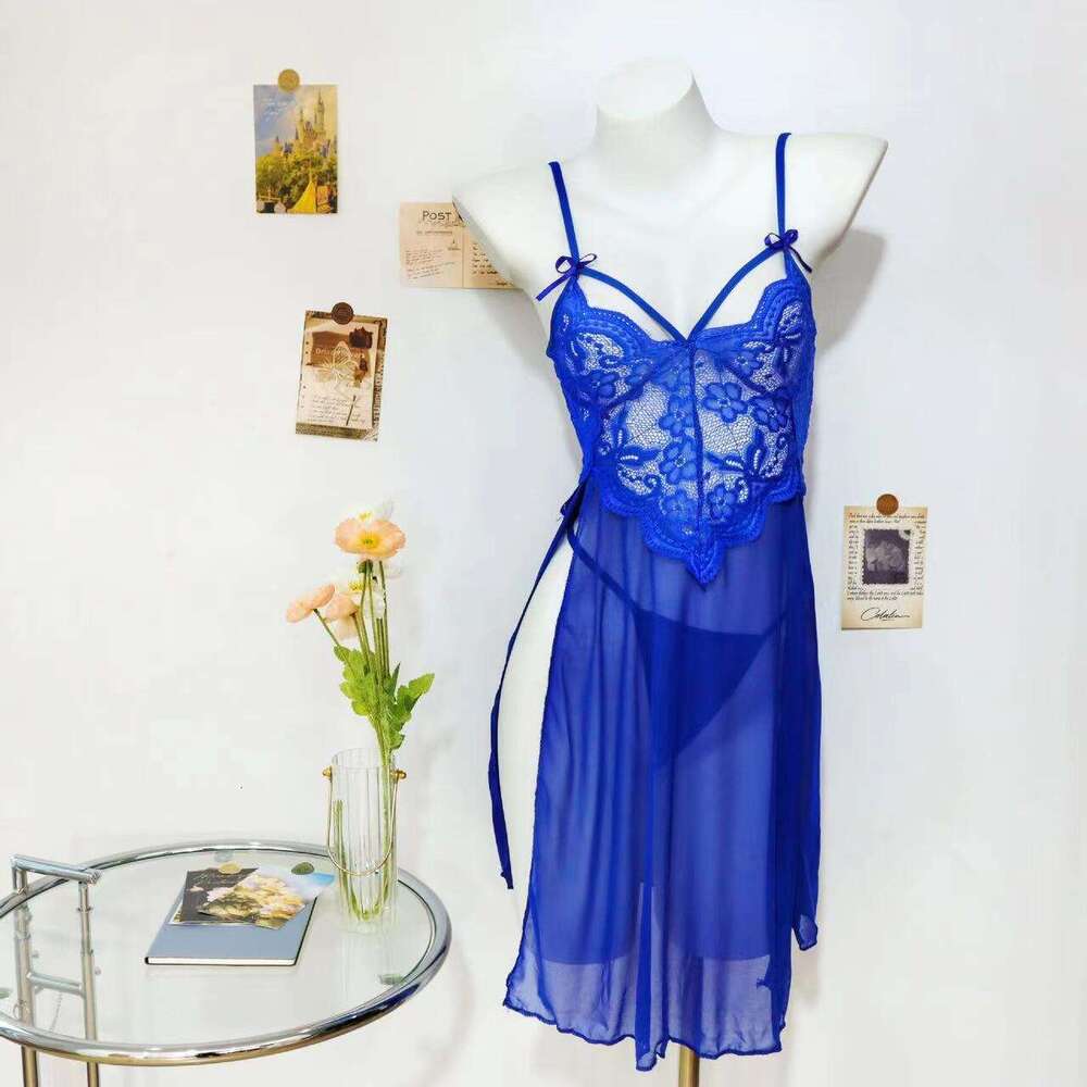 Patent Leather Sexy Lingerie Fun Lingerie Sexy Mesh Perspective Lace Embroidery Suspender Pajamas Women S Split Open Breast Revealing Long Dresses KQ