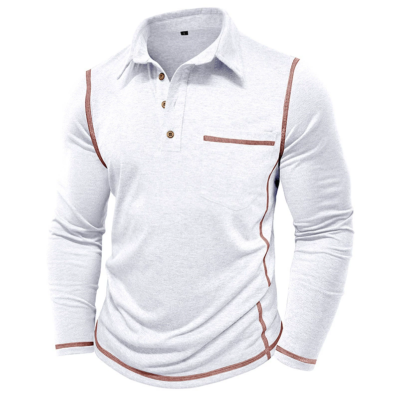 XXXL Men's Casual Polo Shirts Classic Long Sleeve Basic Button T-Shirt Lightweight Cotton Golf Tops with Pocket Tops Tees