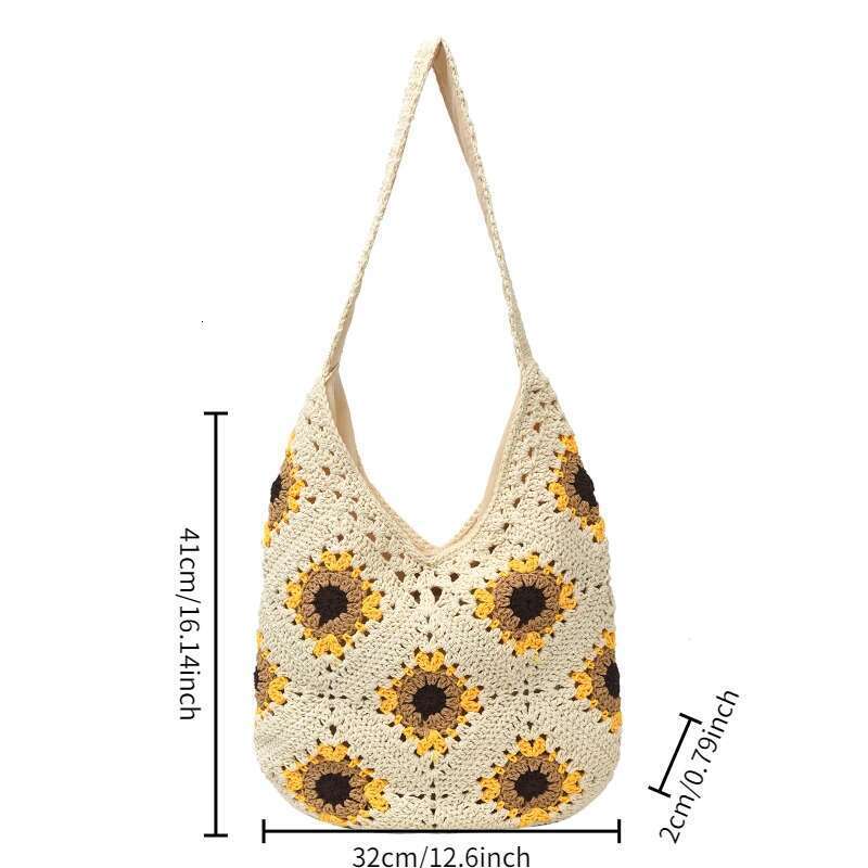 Women's Large Capacity Knitted Hollow Suower Shoulder Underarm Bag Fashion Handbag