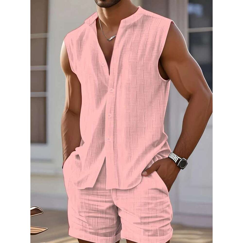 2025 summer new men's casual sports vest shirt fashion loose comfortable outdoor sleeveless shorts beach two sets
