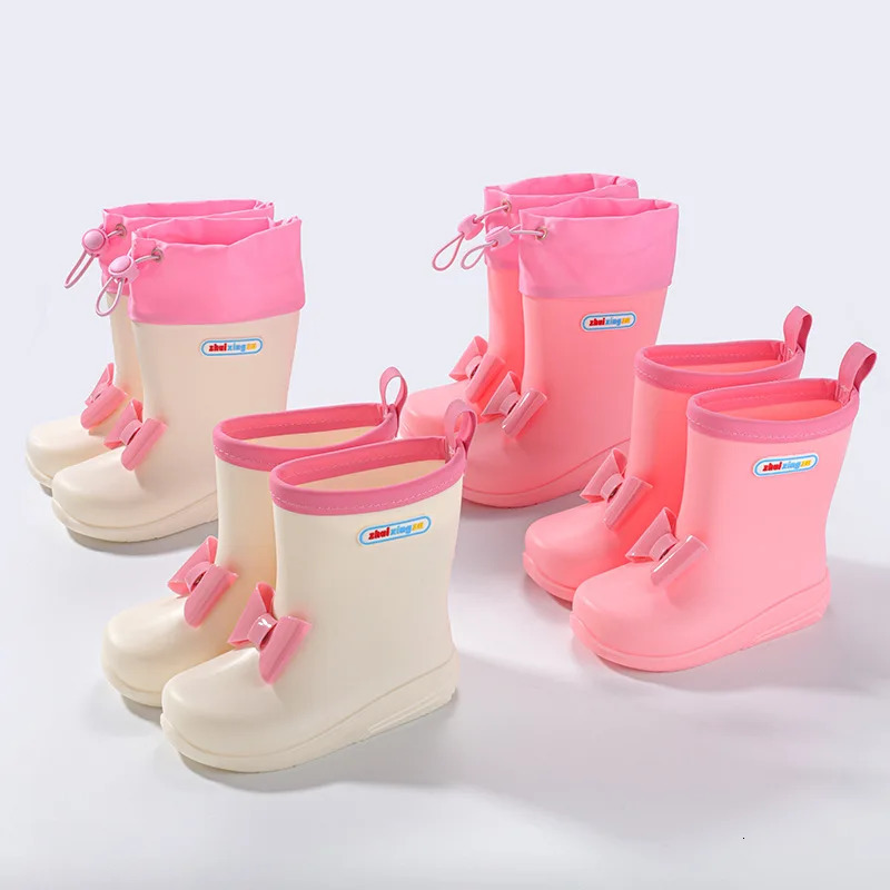 Girls Rain Boots Versatile Soft Waterproof Bow Sweet Princess Four Seasons Cute Kindergarten Children Casual Rainy Day Shoes 250515