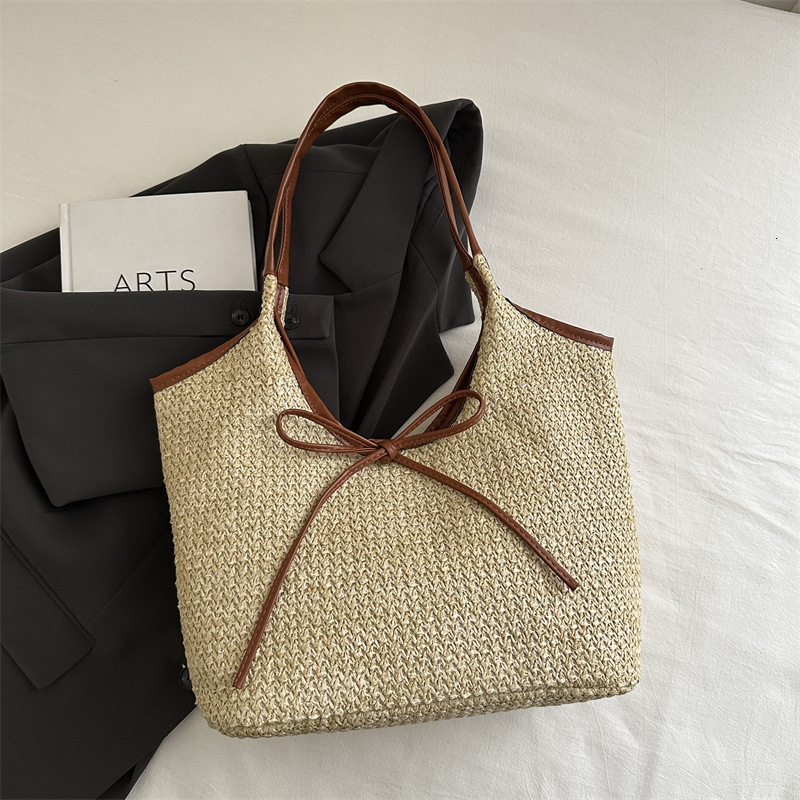 Korean Luxury Bag Niche Highend Handbag For Women's Spring And New Free Delivery Designer Bag Summer 2025 New Style Spliced Woven Commuting Tote 